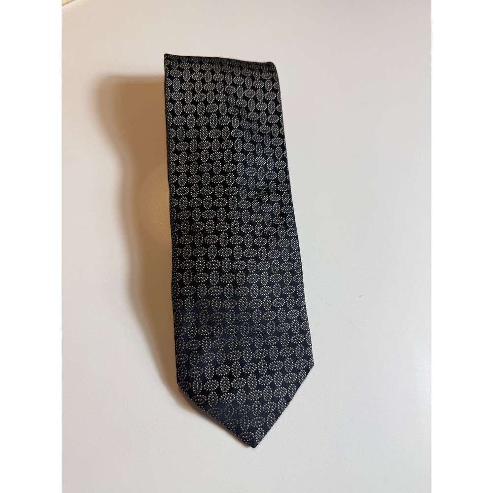 Brioni 100% Silk Tie Black Gold Silver Geometric Pattern Made in Italy